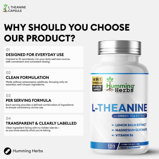 Picture of Humming Herbs L-Theanine Capsules 120 – 4-in-1 Formula