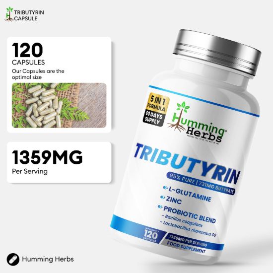 Picture of Humming Herbs Tributyrin Capsules 120 | 5-in-1 Formula