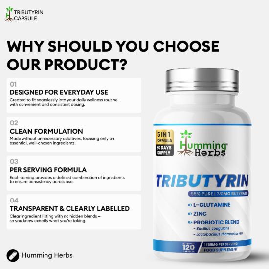 Picture of Humming Herbs Tributyrin Capsules 120 | 5-in-1 Formula