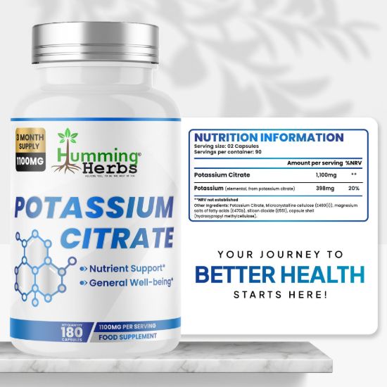 Picture of Humming Herbs Potassium Citrate Capsules 1100mg – 180 Capsules