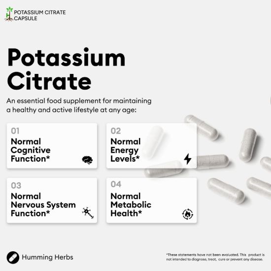 Picture of Humming Herbs Potassium Citrate Capsules 1100mg – 180 Capsules