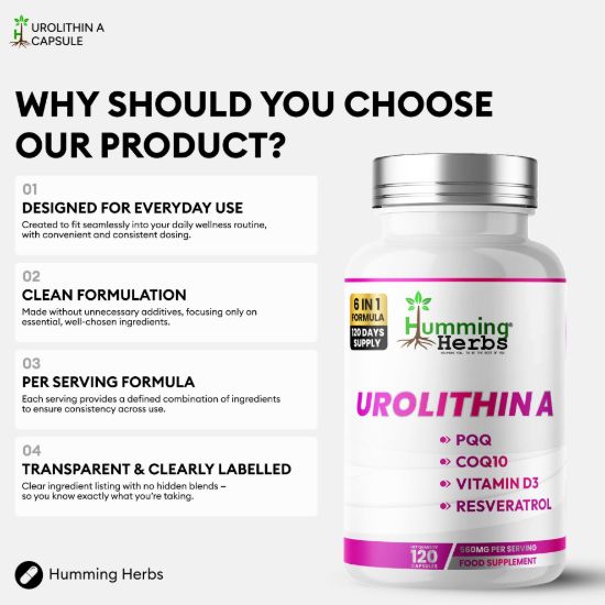 Picture of Humming Herbs Urolithin A Capsules – 6-in-1 Formula, 120 Capsules
