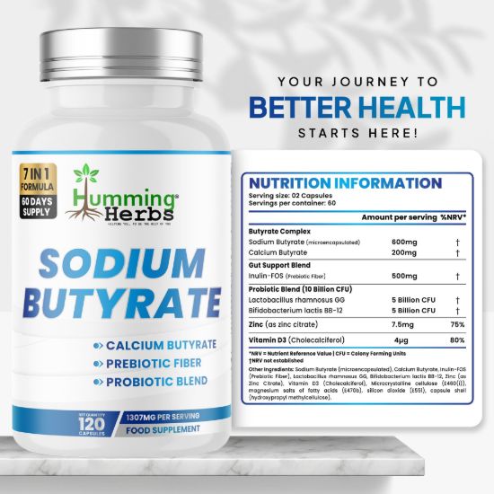 Picture of Humming Herbs Sodium Butyrate Capsules 120 — 7 in 1 Formula