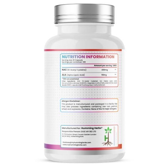 Picture of Humming Herbs NAC 400mg with ALA 50mg Capsules — 120 Count
