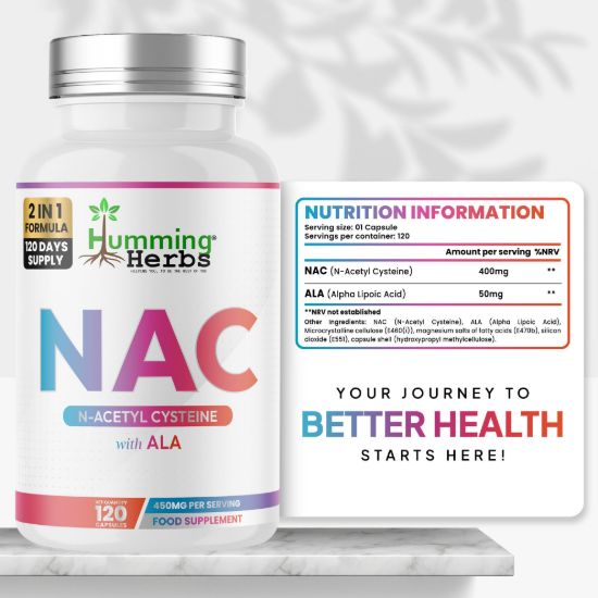 Picture of Humming Herbs NAC 400mg with ALA 50mg Capsules — 120 Count