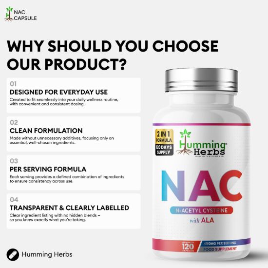 Picture of Humming Herbs NAC 400mg with ALA 50mg Capsules — 120 Count