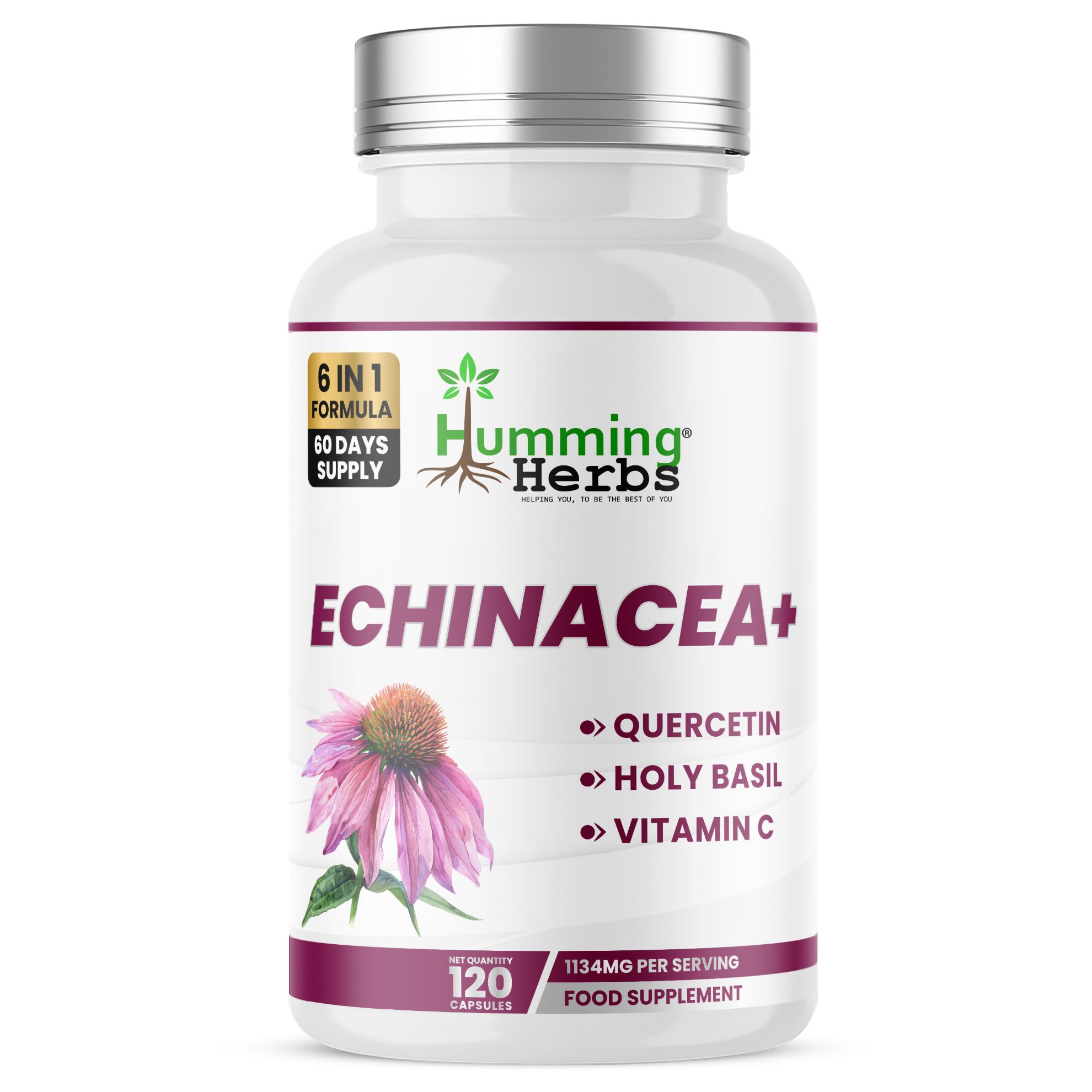 Picture of Humming Herbs Echinacea+ Capsules | 6-in-1 Formula | 120 Capsules
