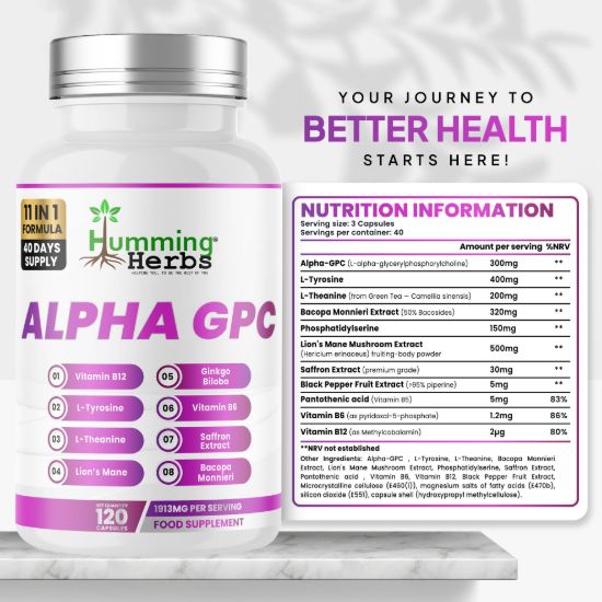 Picture of Humming Herbs Alpha GPC Capsules | 11-in-1 Formula | 120 Caps