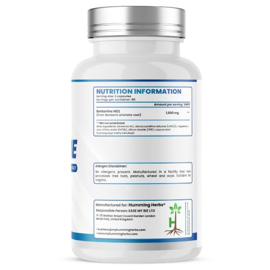 Picture of Humming Herbs Berberine 1000mg Capsules | 180 Capsules