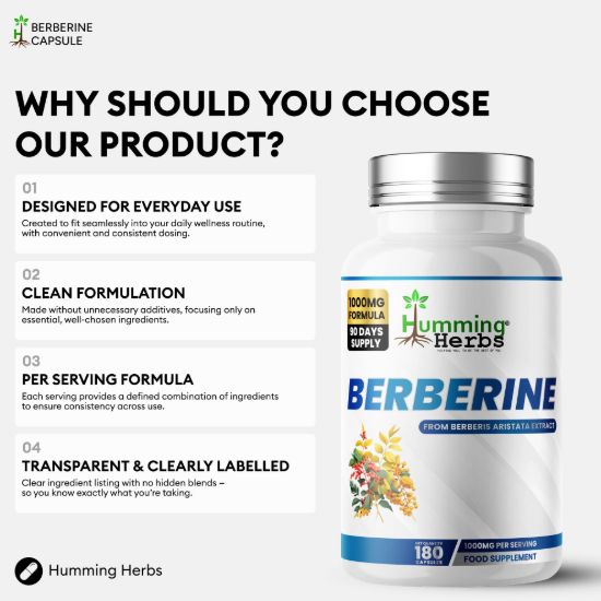 Picture of Humming Herbs Berberine 1000mg Capsules | 180 Capsules