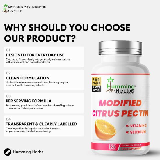 Picture of Modified Citrus Pectin Capsules | Humming Herbs | 120 Caps