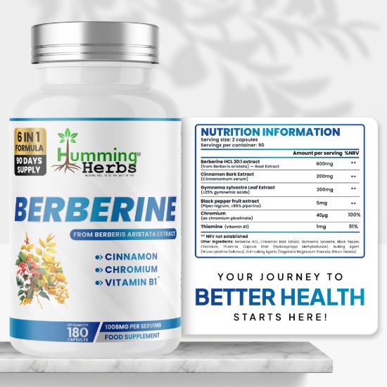 Picture of Humming Herbs Berberine 6-in-1 Formula – 180 Capsules