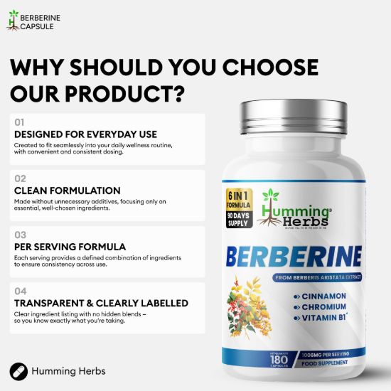 Picture of Humming Herbs Berberine 6-in-1 Formula – 180 Capsules