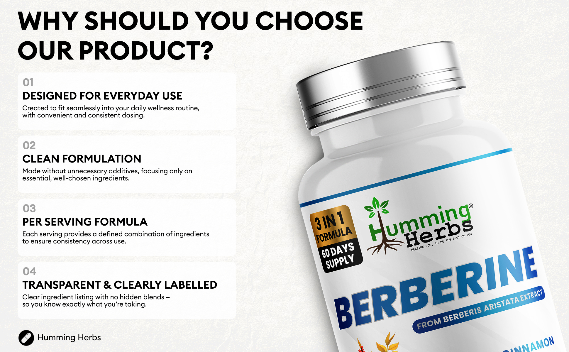 Picture of Humming Herbs Berberine 3-in-1 Capsules | 180 Capsules