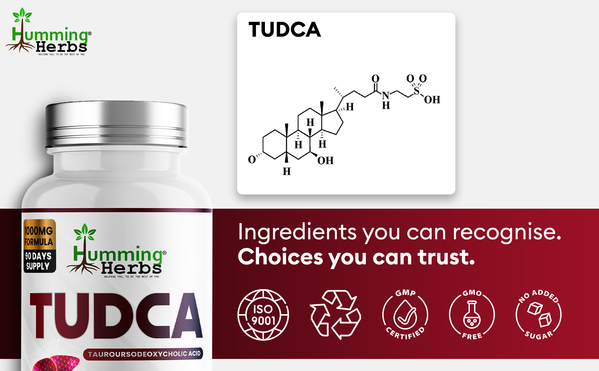 Humming Herbs TUDCA 1000mg — 180 capsules, single clean-label ingredient