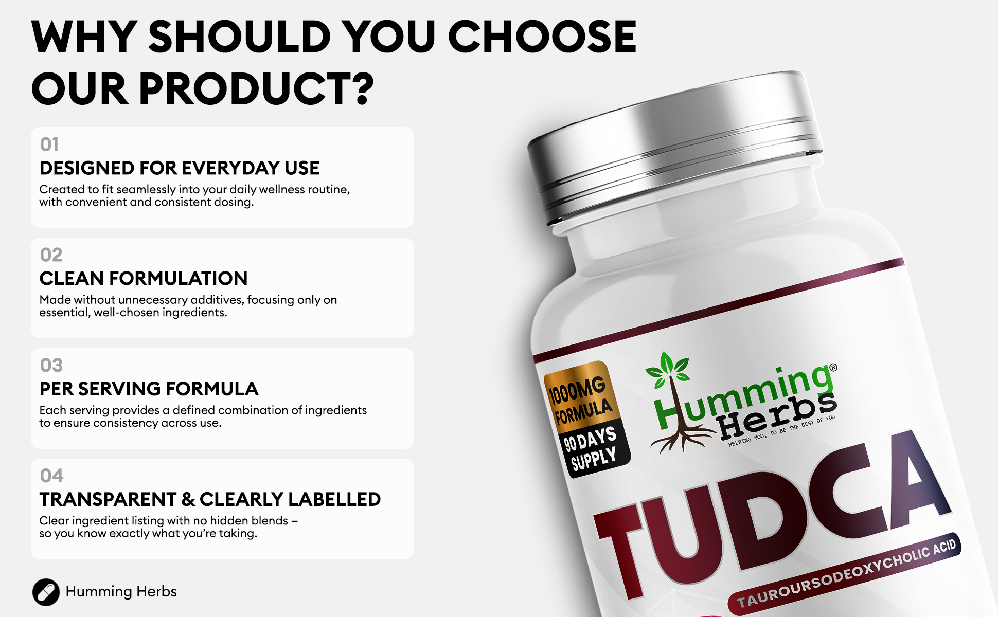 Why choose Humming Herbs TUDCA: everyday use, clean formulation, transparent labelling