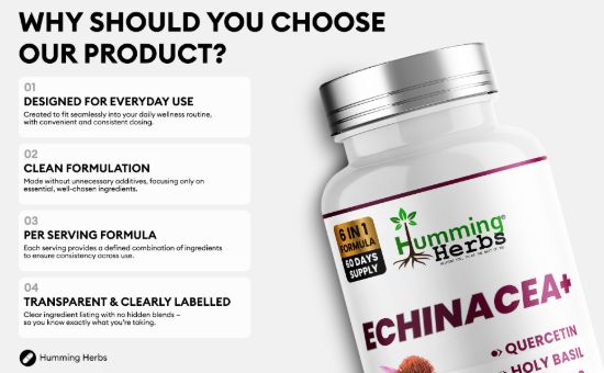 Picture of Humming Herbs Echinacea+ Capsules | 6-in-1 Formula | 120 Capsules