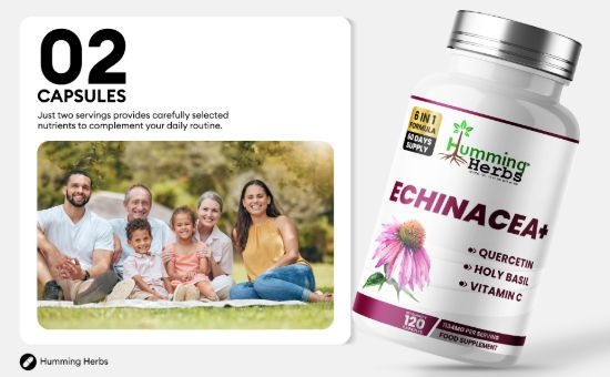 Picture of Humming Herbs Echinacea+ Capsules | 6-in-1 Formula | 120 Capsules