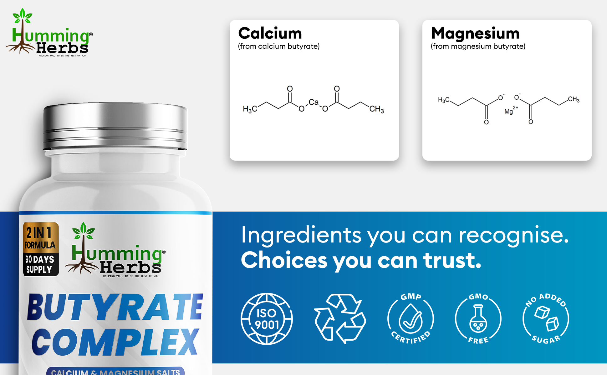 Why choose Humming Herbs Butyrate Complex: everyday use, clean formulation, transparent labelling
