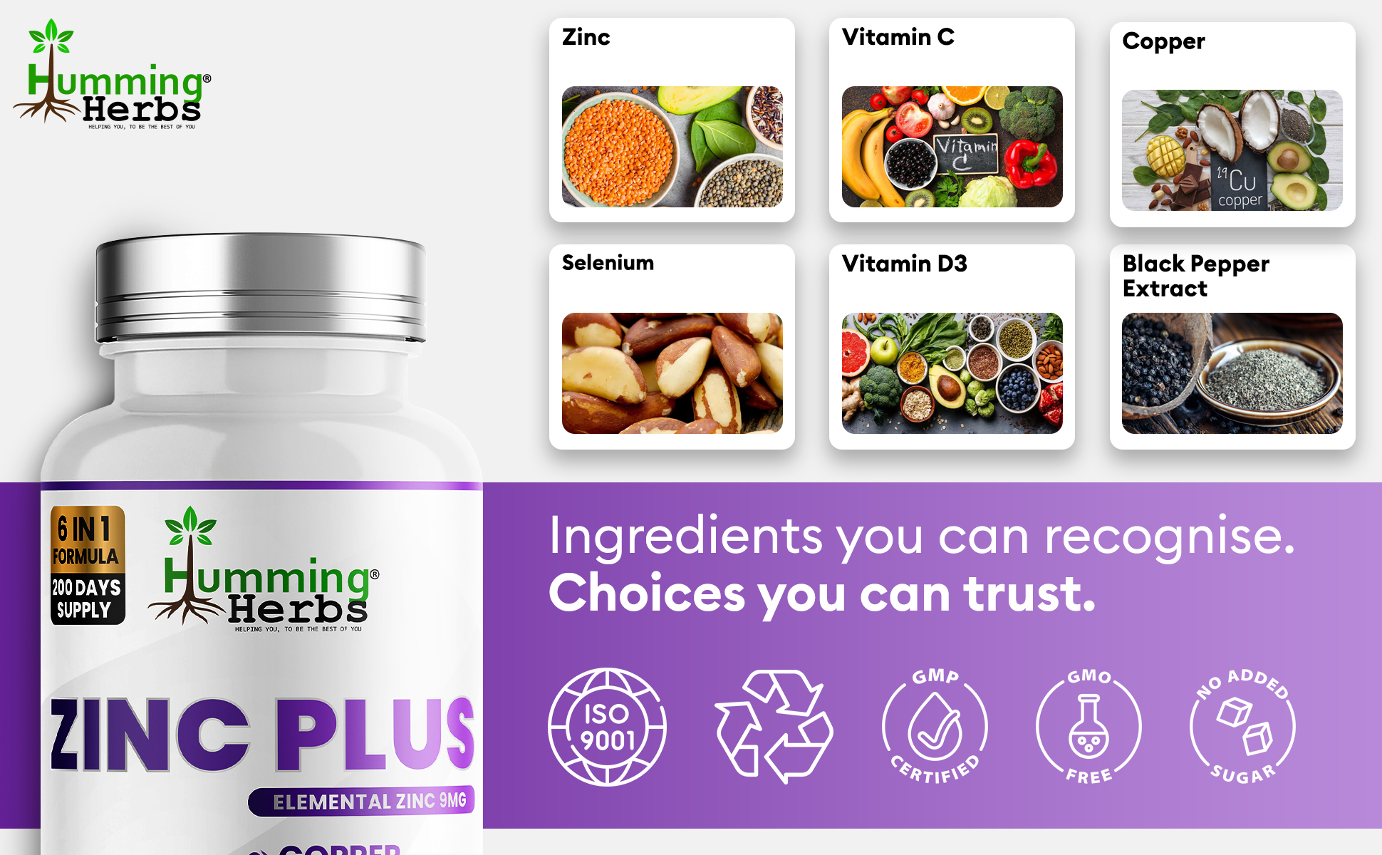 Why choose Humming Herbs Zinc Plus: everyday use, clean formulation, transparent labelling