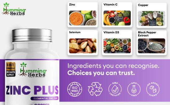 Picture of Humming Herbs Zinc Plus Capsules | 200 Capsules | 6-in-1 Formula