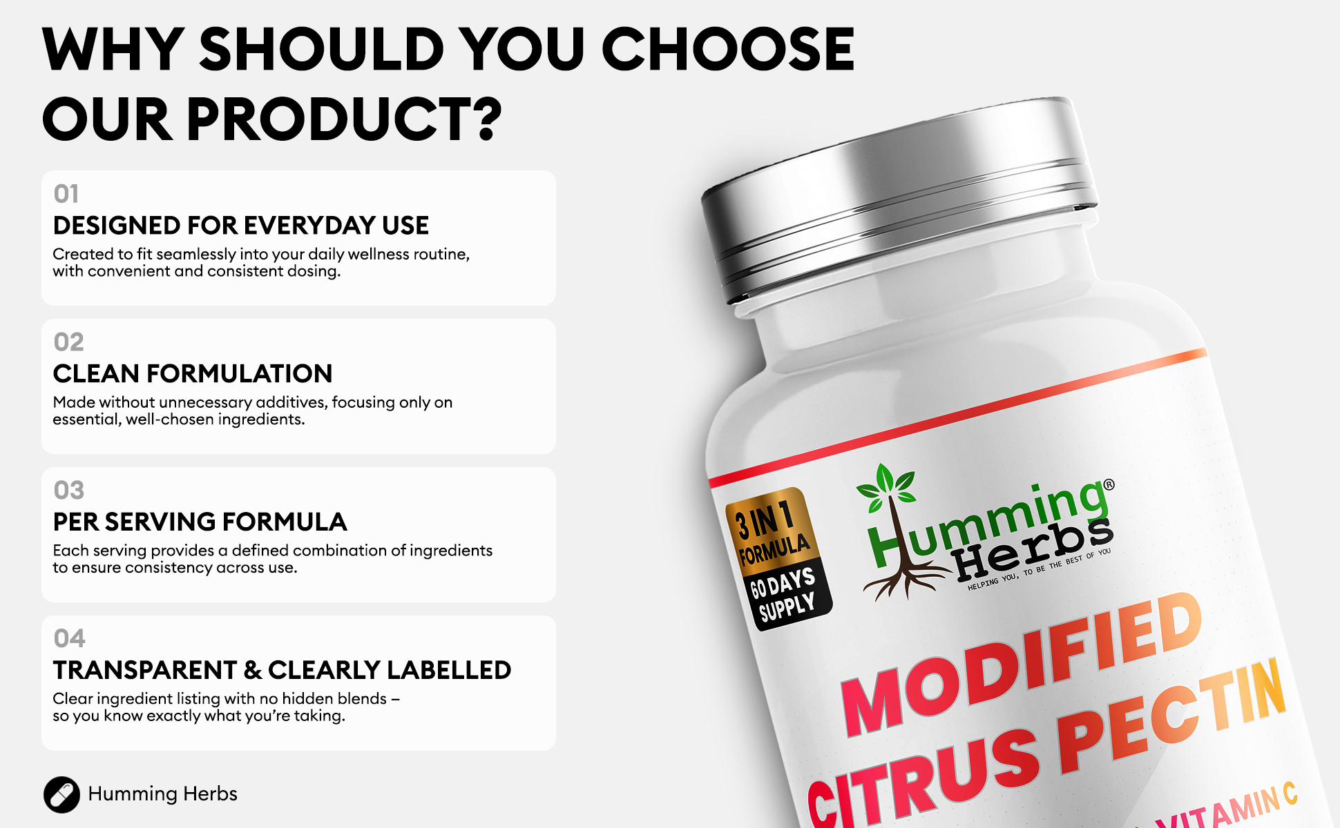 Humming Herbs Modified Citrus Pectin with vitamin C and selenium — 120 capsules