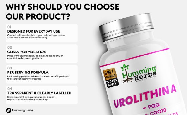 Humming Herbs Urolithin A Capsules – 6-in-1 Formula, 120 Capsules
