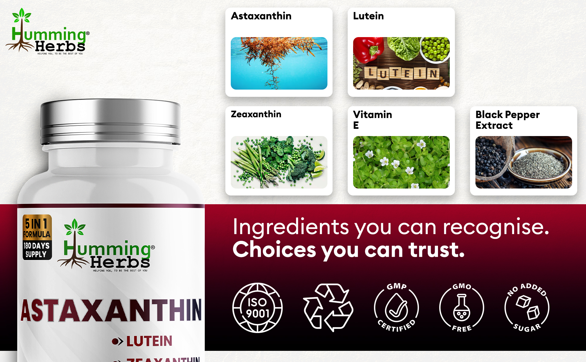Humming Herbs Astaxanthin with lutein, zeaxanthin and vitamin E