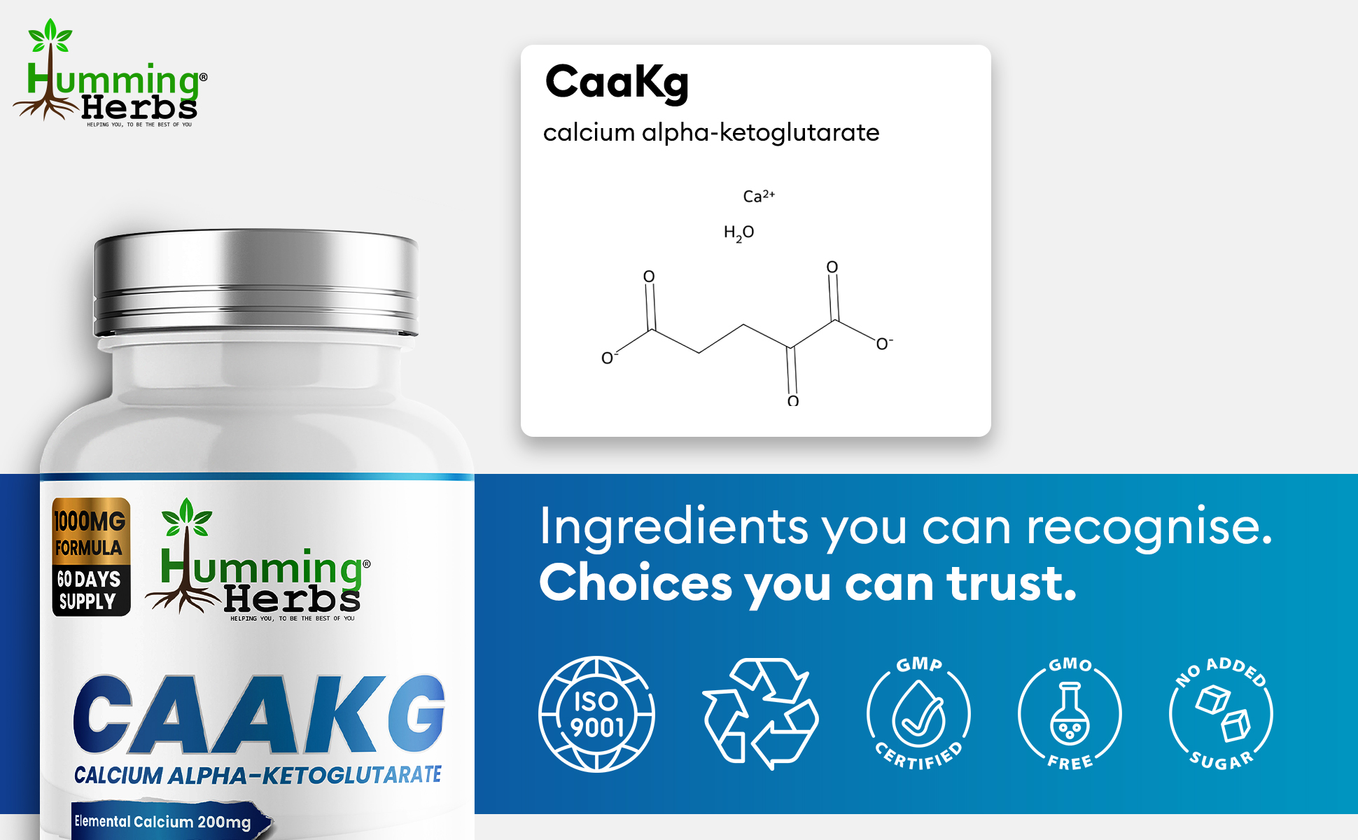 Humming Herbs CaAKG — Calcium Alpha-Ketoglutarate, 120 capsules