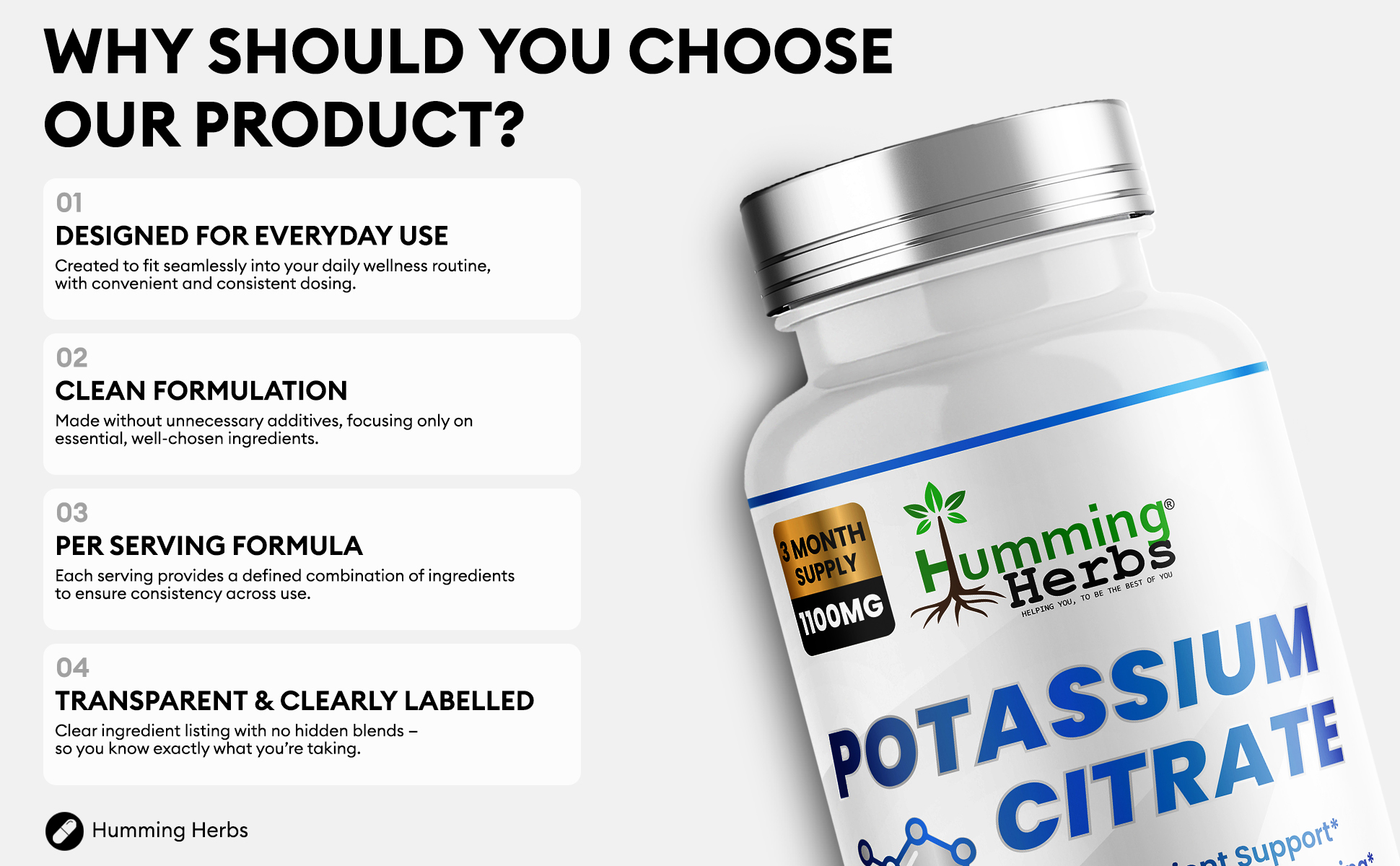 Humming Herbs Potassium Citrate 1100mg capsules