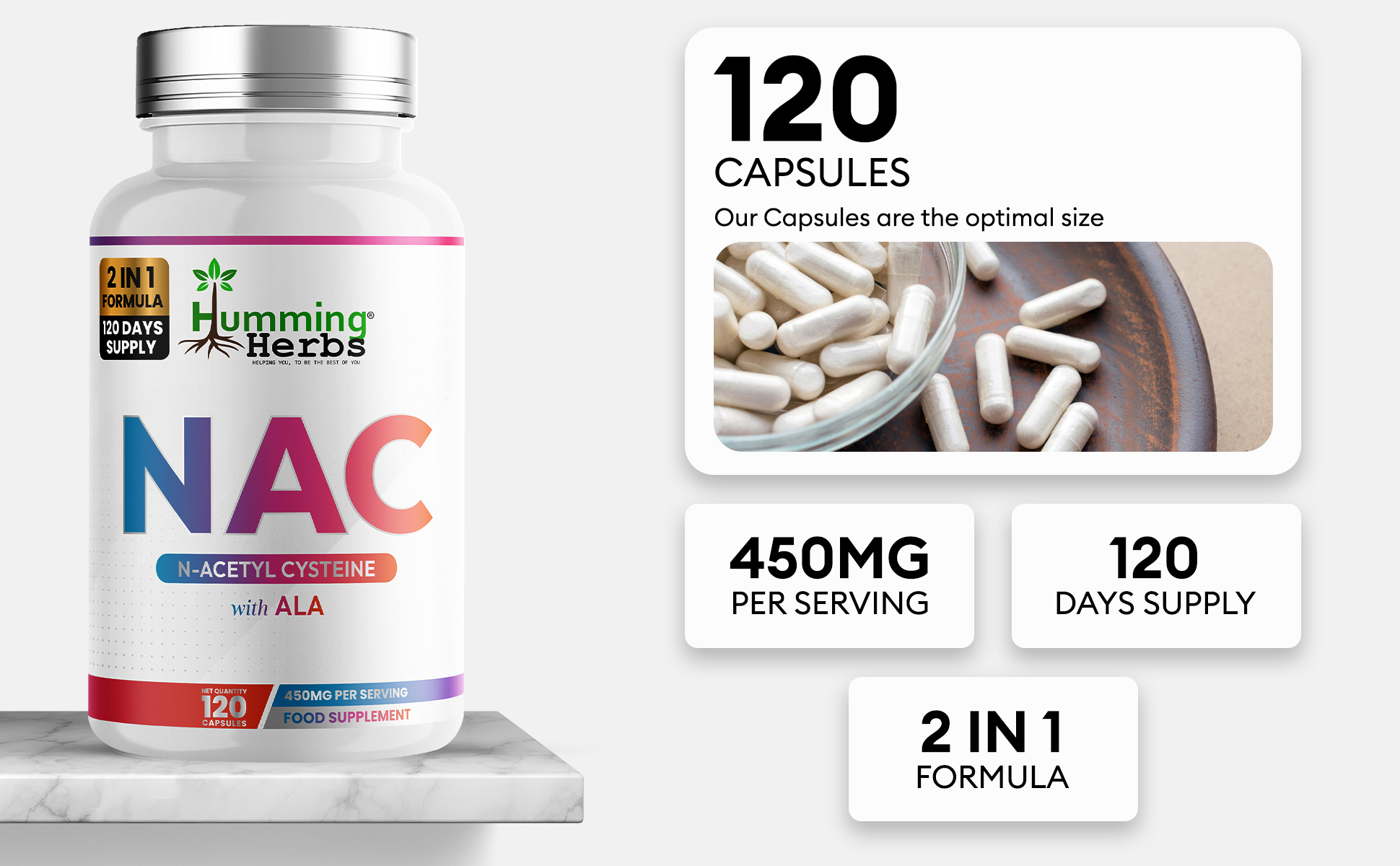 Humming Herbs NAC 400mg with ALA 50mg capsules