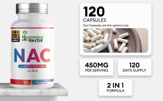 Picture of Humming Herbs NAC 400mg with ALA 50mg Capsules — 120 Count