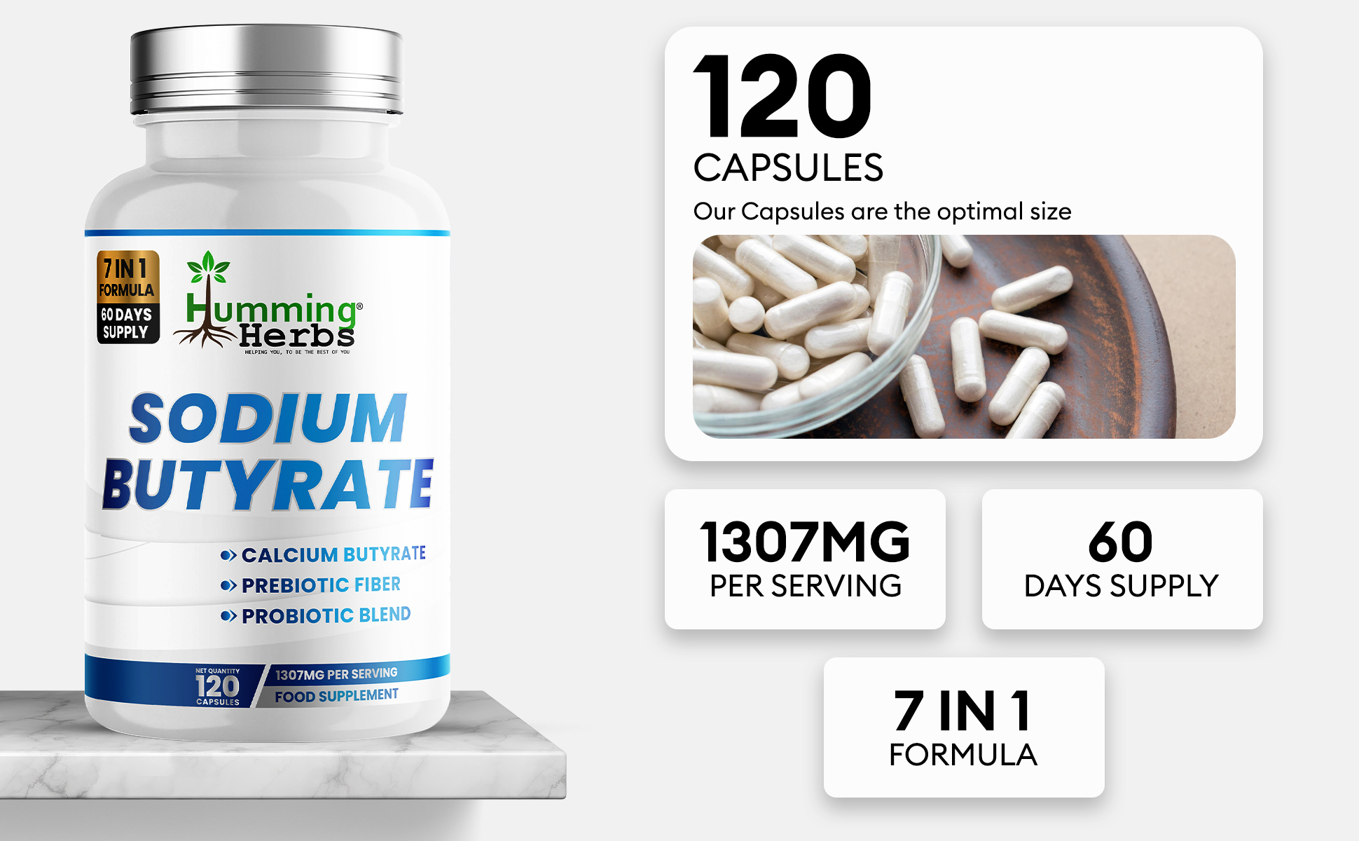 Humming Herbs Sodium Butyrate 7-in-1 capsules