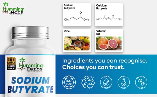 Picture of Humming Herbs Sodium Butyrate Capsules 120 — 7 in 1 Formula