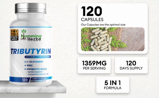 Picture of Humming Herbs Tributyrin Capsules 120 | 5-in-1 Formula